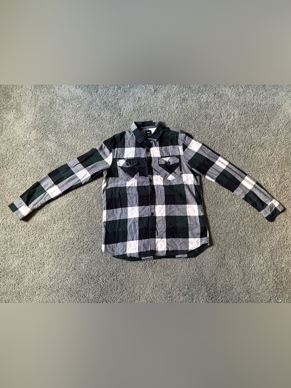 Vans Box Flannel Button Down Shirt Tailored Fit Mens Size M Black White Green